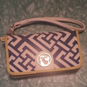 Spartina 449 Bi-fold Wristlet Navy Lime Green Cream Geometric Leather & Canvas